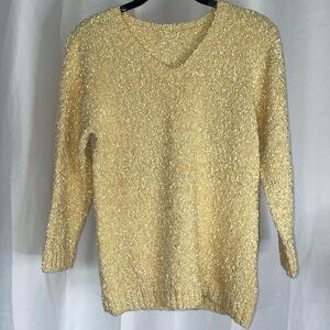 JM Collection Sweater V-Neck 3/4 Sleeve Ribbed Hems Marled Textured Yarn Sweater